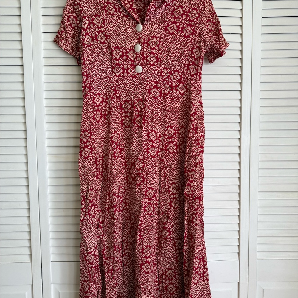 Loco Lindo Vintage Day Dress • Bandana Print • Brick Red • Size M
